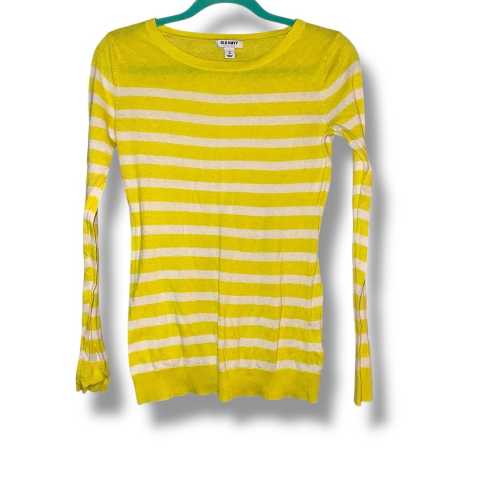 Old Navy Yellow and White Striped Classic Long Sleeve Knit Tee Shirt Women’s XS